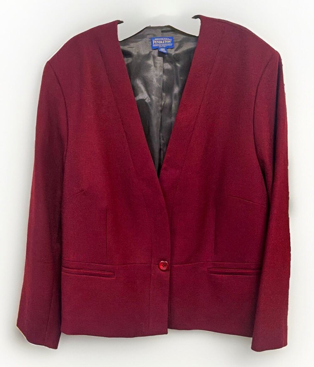 Pendleton Burgundy Virgin Wool Boxy Blazer Women Plus 20W Crop Career 90s Preppy